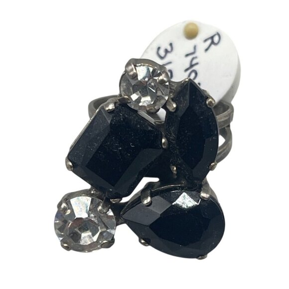 Mariana ring black clear crystals handmade statement R-7402 3101 os READ NEW - Picture 1 of 7